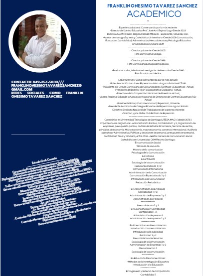 Franklin Onésimo Tavárez Sánchez, M.A.M.  /M.A.E,-Currículum Reciente